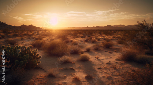 Sunset over a desert landscape.