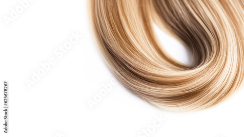 Light Brown Sandy Blonde Balayage hair isolated on white background. Background with copy space.