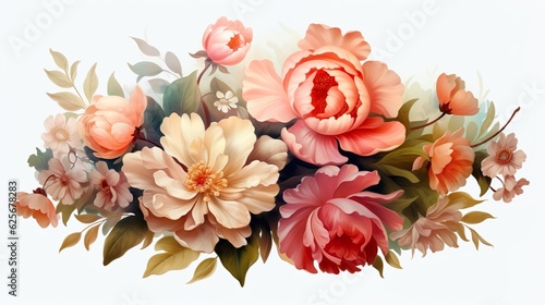 set of flowers and leaves botanical hand drawn isolated on white background