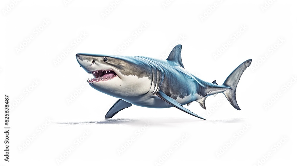 Fototapeta premium Big shark isolated on transparent white fear isolated on white background