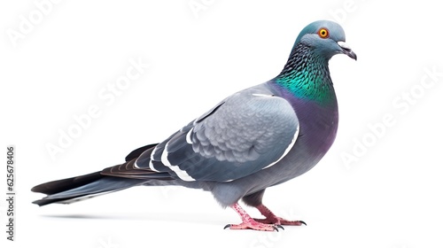 close up full body of speed racing pigeon bird isolate white background