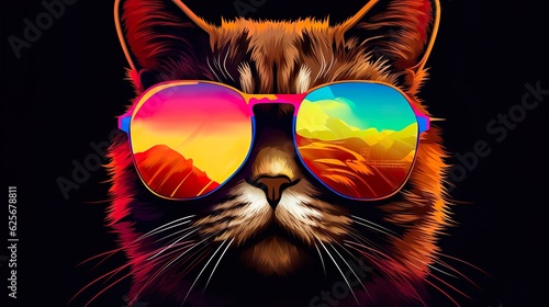 Portrait of Hipster White Cat wearing sunglasses and , animal fashion concept.
