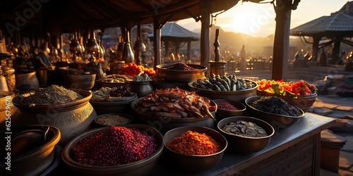 Fototapeta Naklejka Na Ścianę i Meble -  AI Generated. AI Generative. Traditional arab indian asian morocco spice products at day domestic market store shop bazzar. Healthy organic item view sell