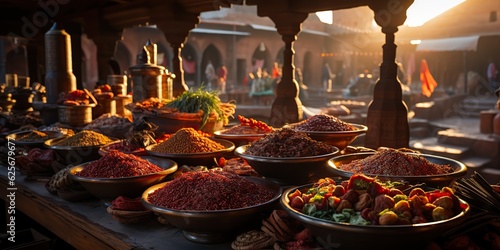 Fototapeta Naklejka Na Ścianę i Meble -  AI Generated. AI Generative. Traditional arab indian asian morocco spice products at day domestic market store shop bazzar. Healthy organic item view sell