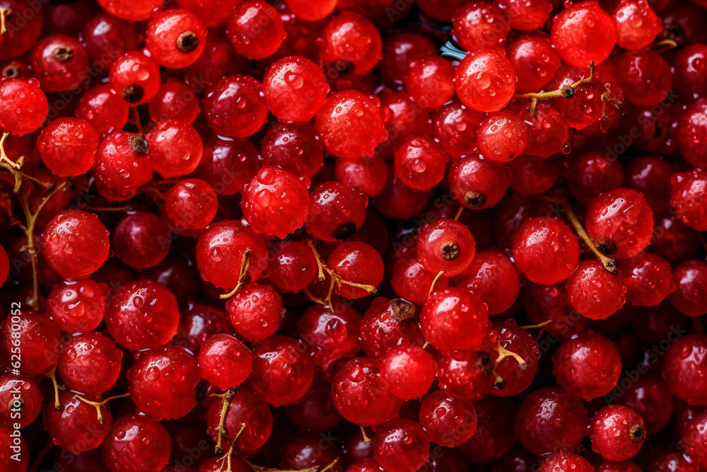 Fresh Red Currants with Droplets of Water, Top-View Close-Up Background Fresh Red Currants with Droplets of Water, Top-View Close-Up Background