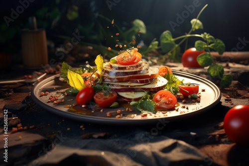 Healthy food photography on gourmet plates, Generative AI