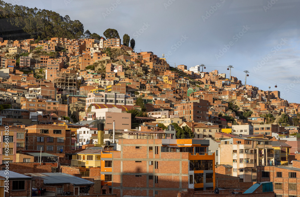Rooftop view over the highest administrative capital, the city La Paz in Bolivia - traveling and exploring South America
