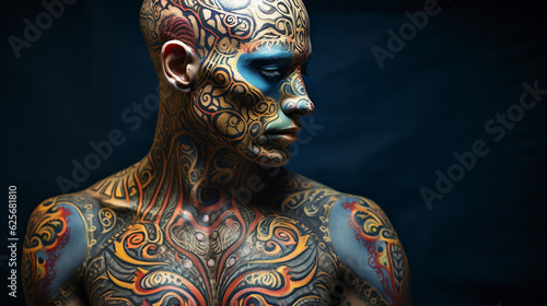 Homem com arte corporal espiritual conceitual © Alexandre