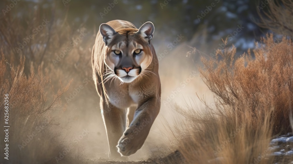 Cougar in a Wild Nature. Mountain Lion Dee Dee Triple D Montana USA. Cougar. Puma. Mountain Lion. Made With Generative AI.