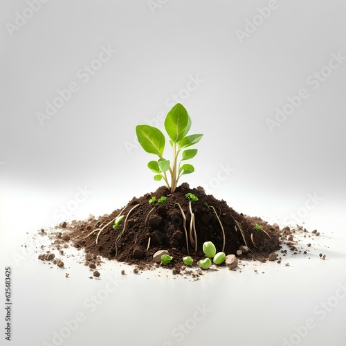 Sprout, young plant in a pile of soil isolated on white background Generative AI
