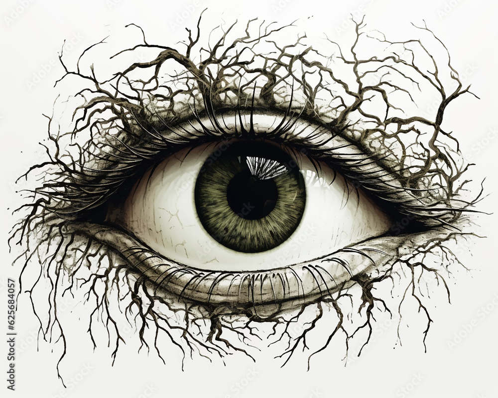 Obraz premium Eye Pupil Hair Wool Roots Branches Tattoo Symbol
