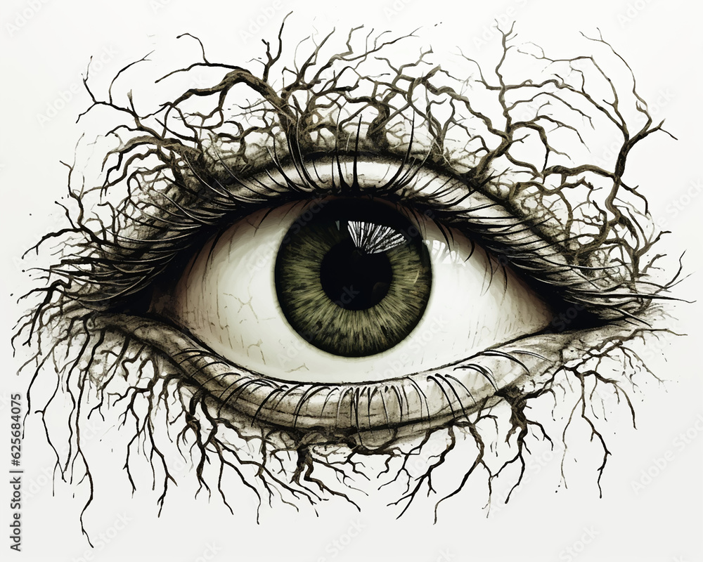 Fototapeta premium Eye Pupil Hair Wool Roots Branches Tattoo Symbol