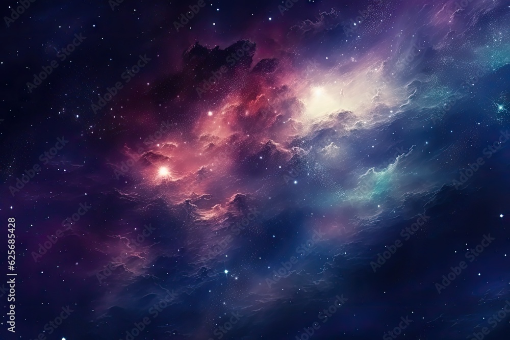 Universe, galaxy, space background. Nebula, planets, starts, suns, and planets colorful wallpaper.