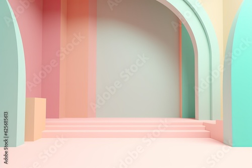 Stand podium wall scene pastel color background  geometric shape for product display presentation. Minimal scene for mockup products  stage showcase  promotion display.