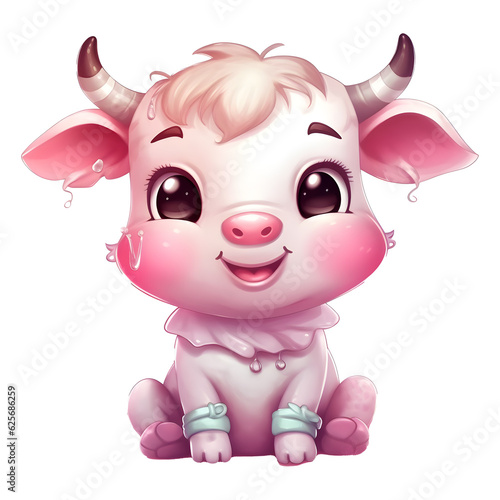 Cute cartoon pink unicorn isolated on transparent background  png