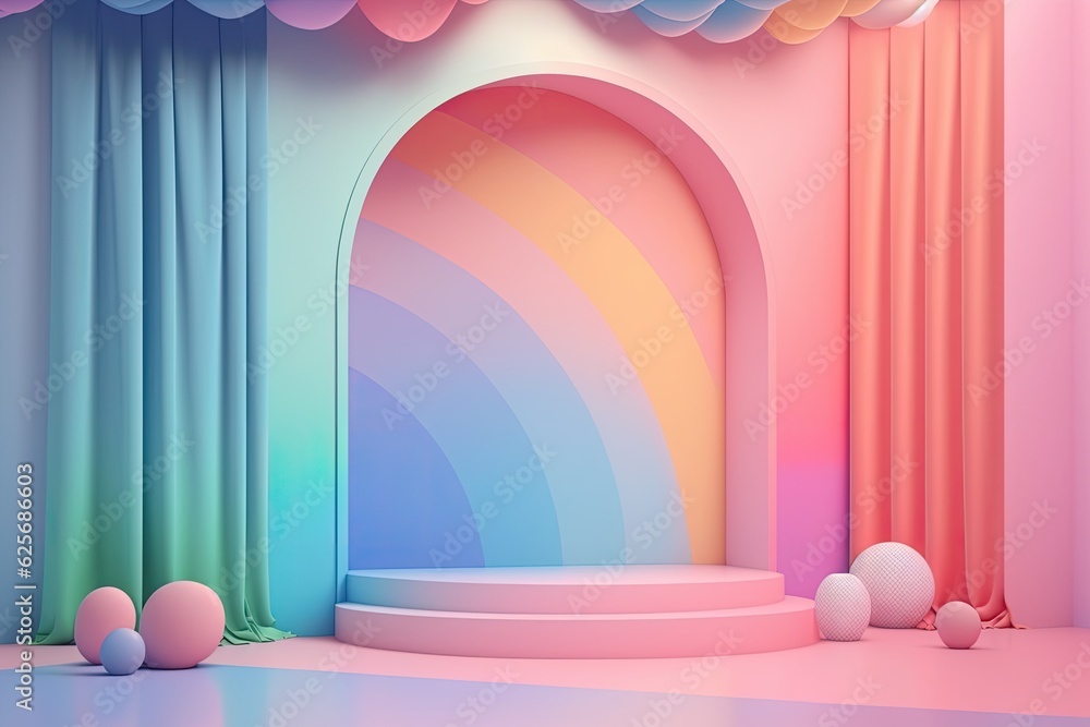 Stand podium wall scene pastel color background, geometric shape for product display presentation. Minimal scene for mockup products, stage showcase, promotion display. Stand podium wall scene pastel color background, geometric shape for product display presentation. Minimal scene for mockup products, stage showcase, promotion display.