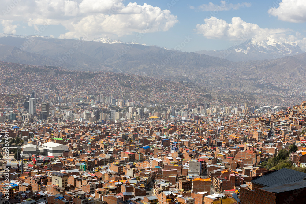 View over the highest administrative capital, the city La Paz in Bolivia - traveling and exploring South America