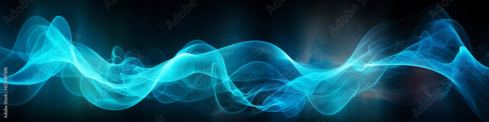 Fototapeta premium Colorful smokey waves on dark background. Generative AI.