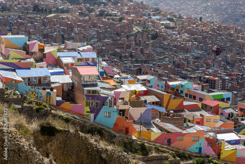 Barrio Chualluma, the painted neighborhood in La Paz, El Alto in Bolivia, South America - both artwork and hope for change and a better future