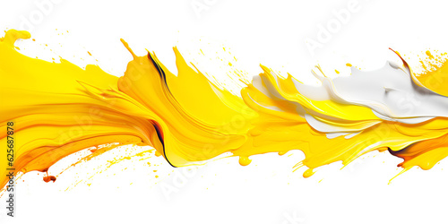 yellow and white splash on white background, Abstract yellow color splash, , Yellow paint streak isolated on white background, generative Ai