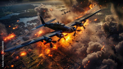 Fotografie, Obraz Intense Aerial Combat in World War 2. Generative AI