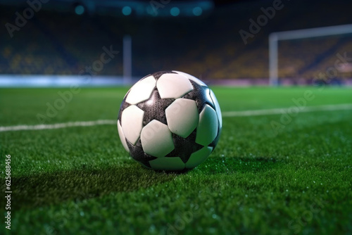 Vibrant Soccer Ball on Stadium Turf. Generative AI
