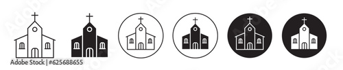 old church building vector icon set with cross sign. christian wedding church web pictogram.  photo