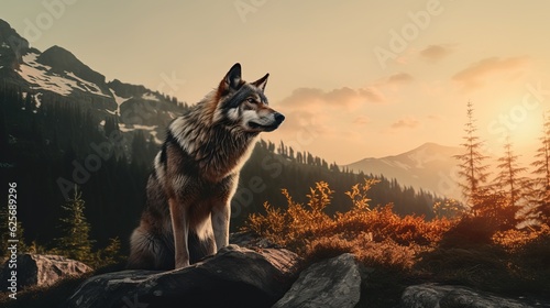 wolf in the wild during Sunrise Generative AI