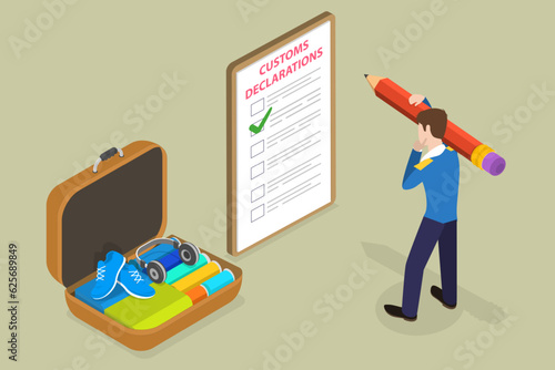3D Isometric Flat Vector Conceptual Illustration of Customs Declarations, Clearance Process