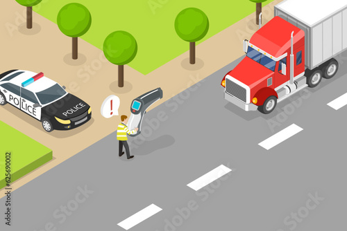 3D Isometric Flat Vector Conceptual Illustration of Speed Radar On Highway, Traffic Police Checkpoint
