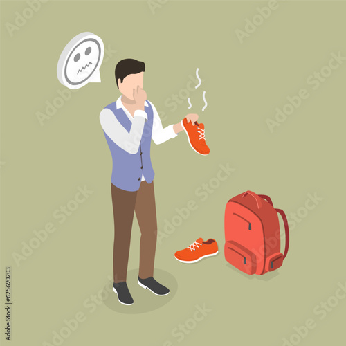3D Isometric Flat Vector Conceptual Illustration of Smelly Shoe , Unpleasant Smell From Dirty Footwear