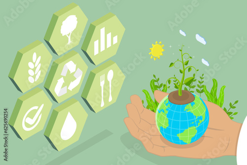 3D Isometric Flat Vector Conceptual Illustration of Regenerative Agriculture, Sustainable Farming
