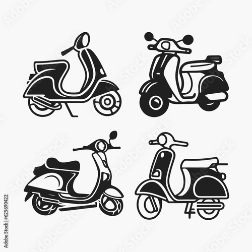 Scooter silhouette icons set logo black motorcycle vehicle silhouettes vector illustration