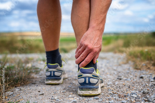 Schmerzen eines Joggers an der Achillessehne