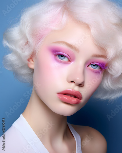 Portrait of a beautiful albino woman with a fancy glitter color makeup
