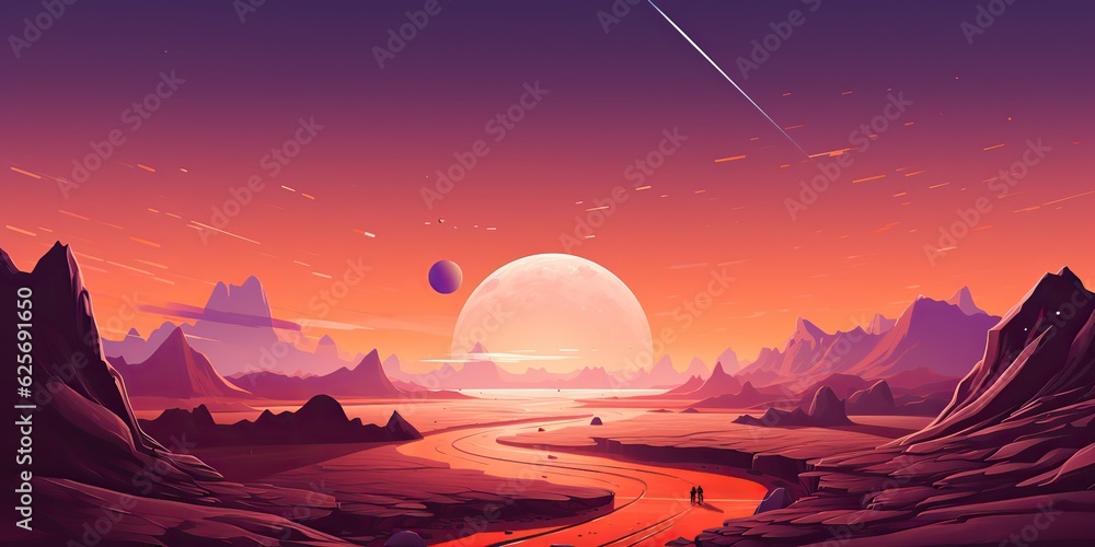 AI Generated. AI Generative. Cyberpunk retro vintage mars plant galaxy space surface outdoor background. Cosmos explore adventures. Graphic Art