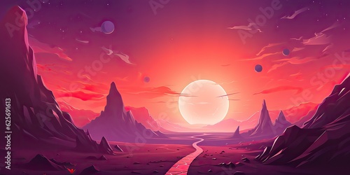 Fototapeta Naklejka Na Ścianę i Meble -  AI Generated. AI Generative. Cyberpunk retro vintage mars plant galaxy space surface outdoor background. Cosmos explore adventures. Graphic Art