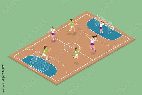 3D Isometric Flat Vector Set of Handball, Professional Sport