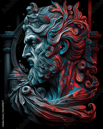 Artistic representation of Zeus - greek mythology theme - black background - Generative Art photo