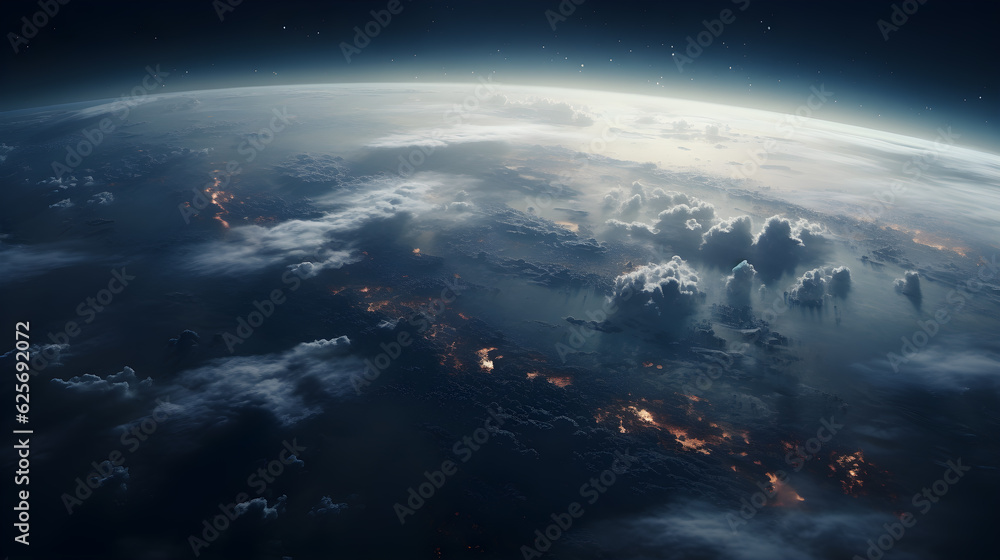 cinematic shot, view from orbit, planet completely covered in overcast
