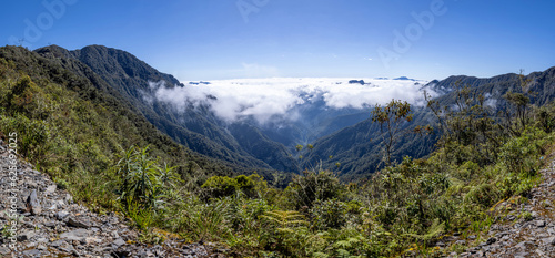 Landscape around the famous death road, the "Camino de la Muerte", in the Bolivian Andes near La Paz - traveling and exploring the Yungas - Panorama