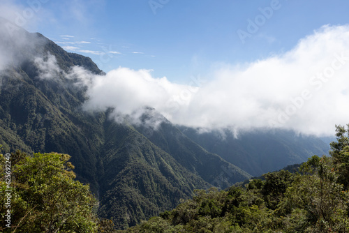 Landscape around the famous death road, the "Camino de la Muerte", in the Bolivian Andes near La Paz - traveling and exploring the Yungas