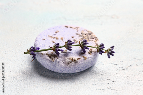 Lavender soap bar on light background