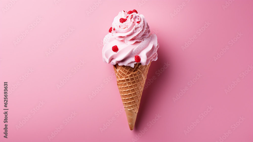 strawberry ice cream cone on background Generative AI strawberry ice cream cone on background Generative AI