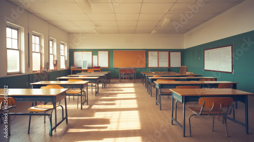 classroom in school  table and chair  empty background  back to school banner  AI