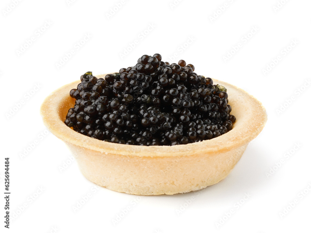 Tasty tartlet with black caviar on white background Tasty tartlet with black caviar on white background