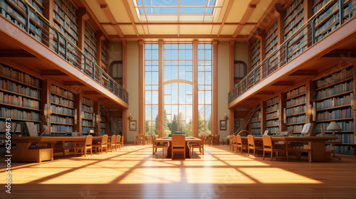 cartoon illustration of a vast library filled with countless books for students and kids, back-to-school banner, AI
