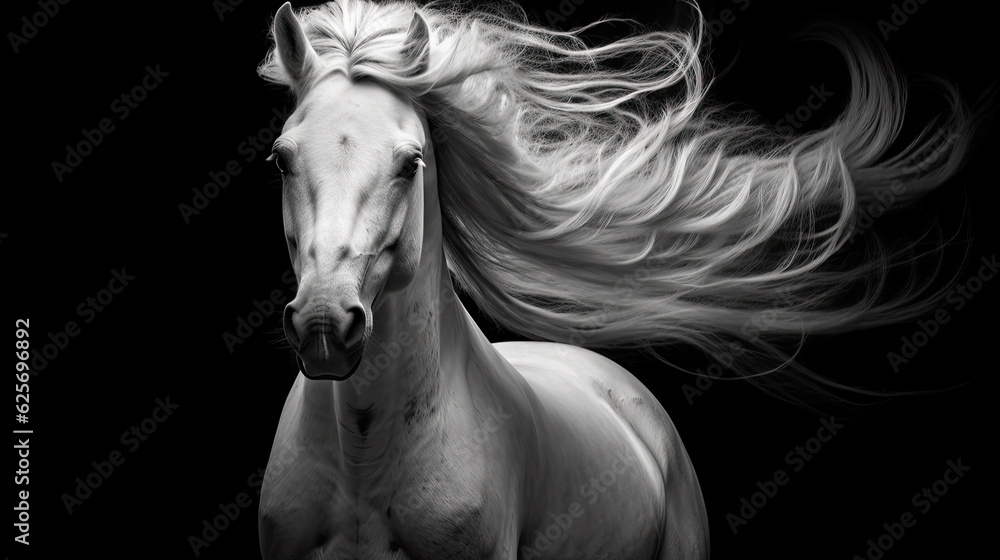 White Andalusian horse isolated on the black White Andalusian horse isolated on the black