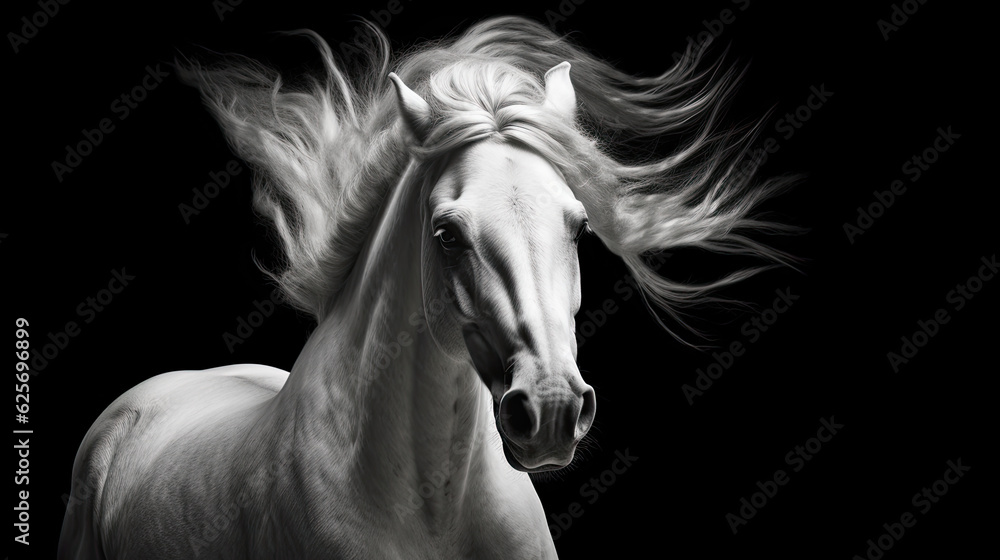 Fototapeta premium White Andalusian horse isolated on the black
