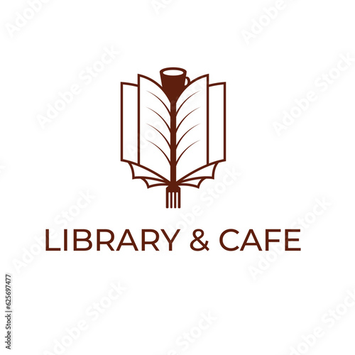open book with cup and fork simple vector illustration
